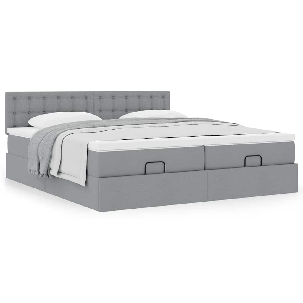 Ottoman-Bett mit Matratzen Hellgrau 180x200 cm Stoff