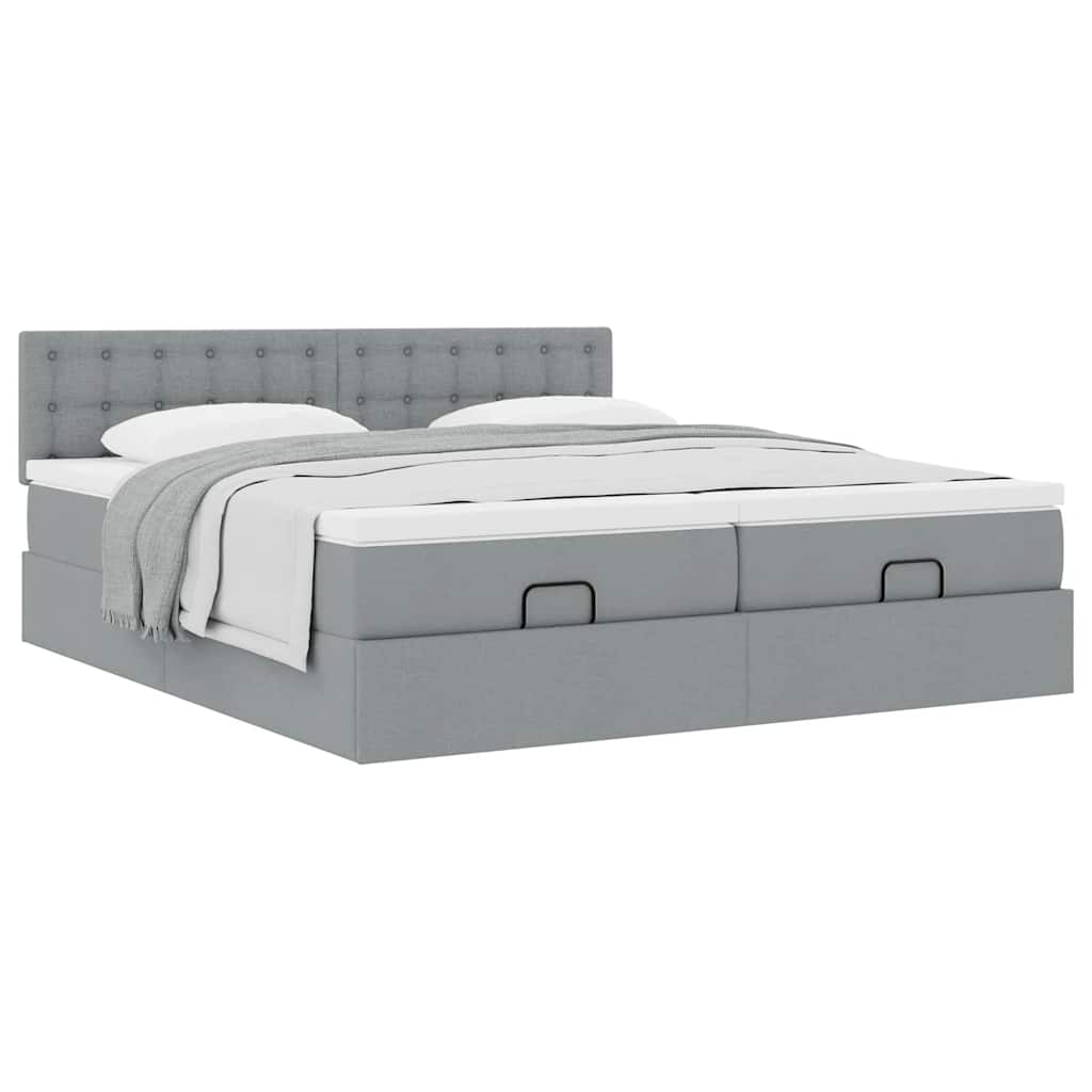 Ottoman-Bett mit Matratzen Hellgrau 180x200 cm Stoff