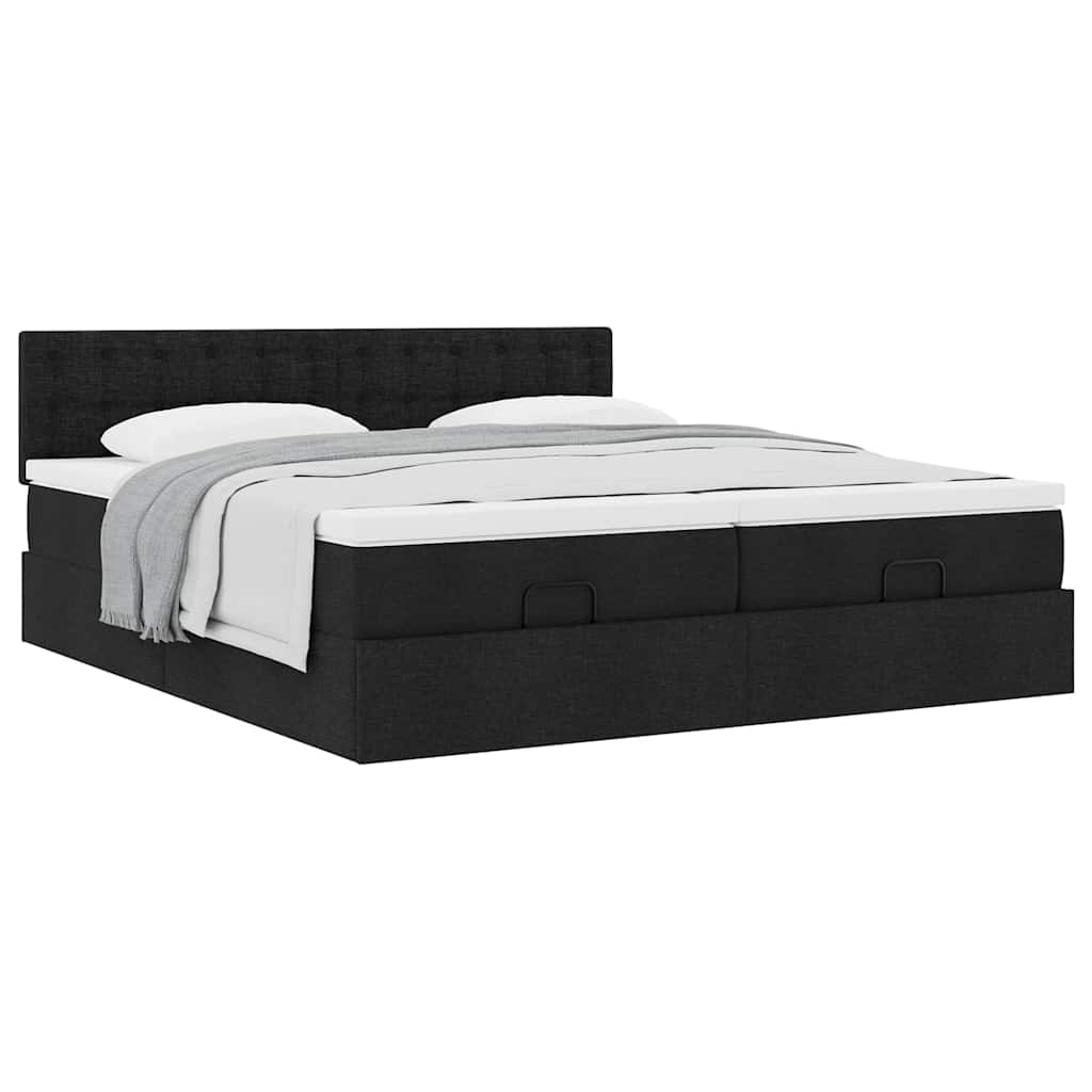 Ottoman bed with mattresses black 180x200 cm fabric