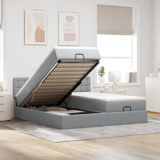 Ottoman bed with mattress light grey 200x200 cm fabric