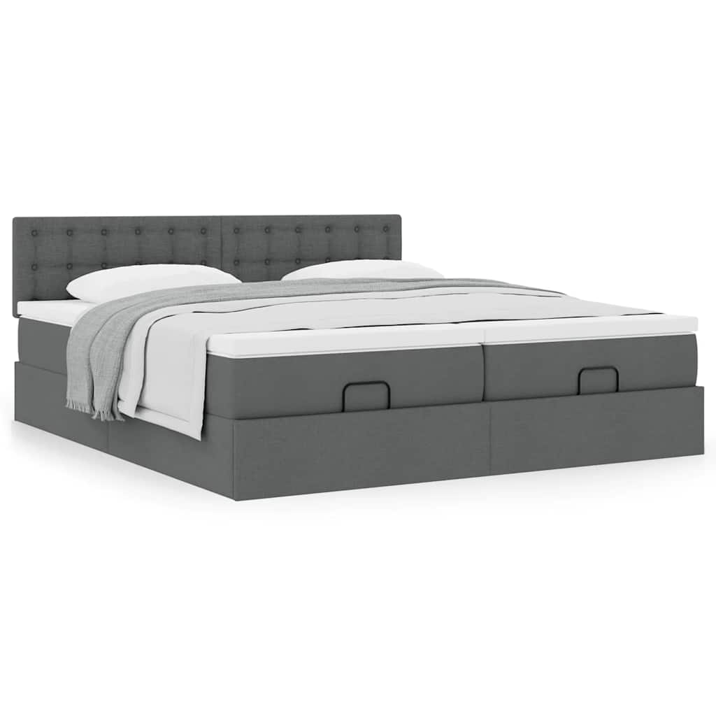 Lit ottoman avec matelas en tissu gris foncé 200x200 cm