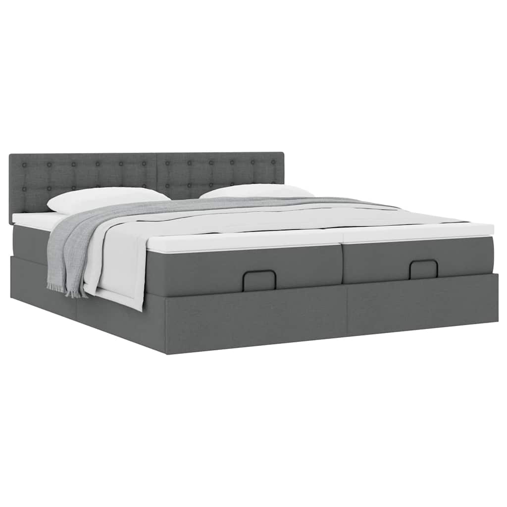 Lit ottoman avec matelas en tissu gris foncé 200x200 cm
