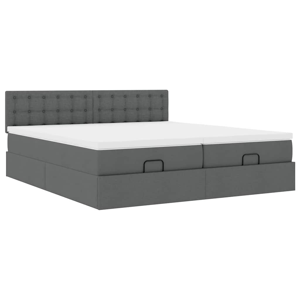 Lit ottoman avec matelas en tissu gris foncé 200x200 cm