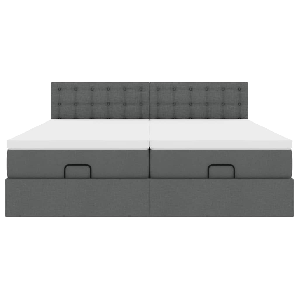 Lit ottoman avec matelas en tissu gris foncé 200x200 cm