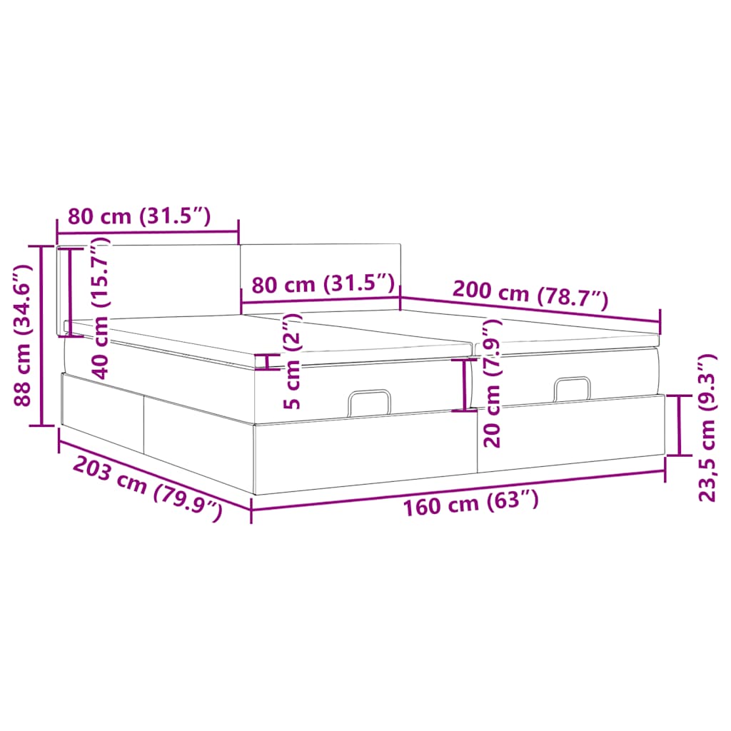 Ottoman-Bett mit Matratzen Dunkelgrau 160x200 cm Samt