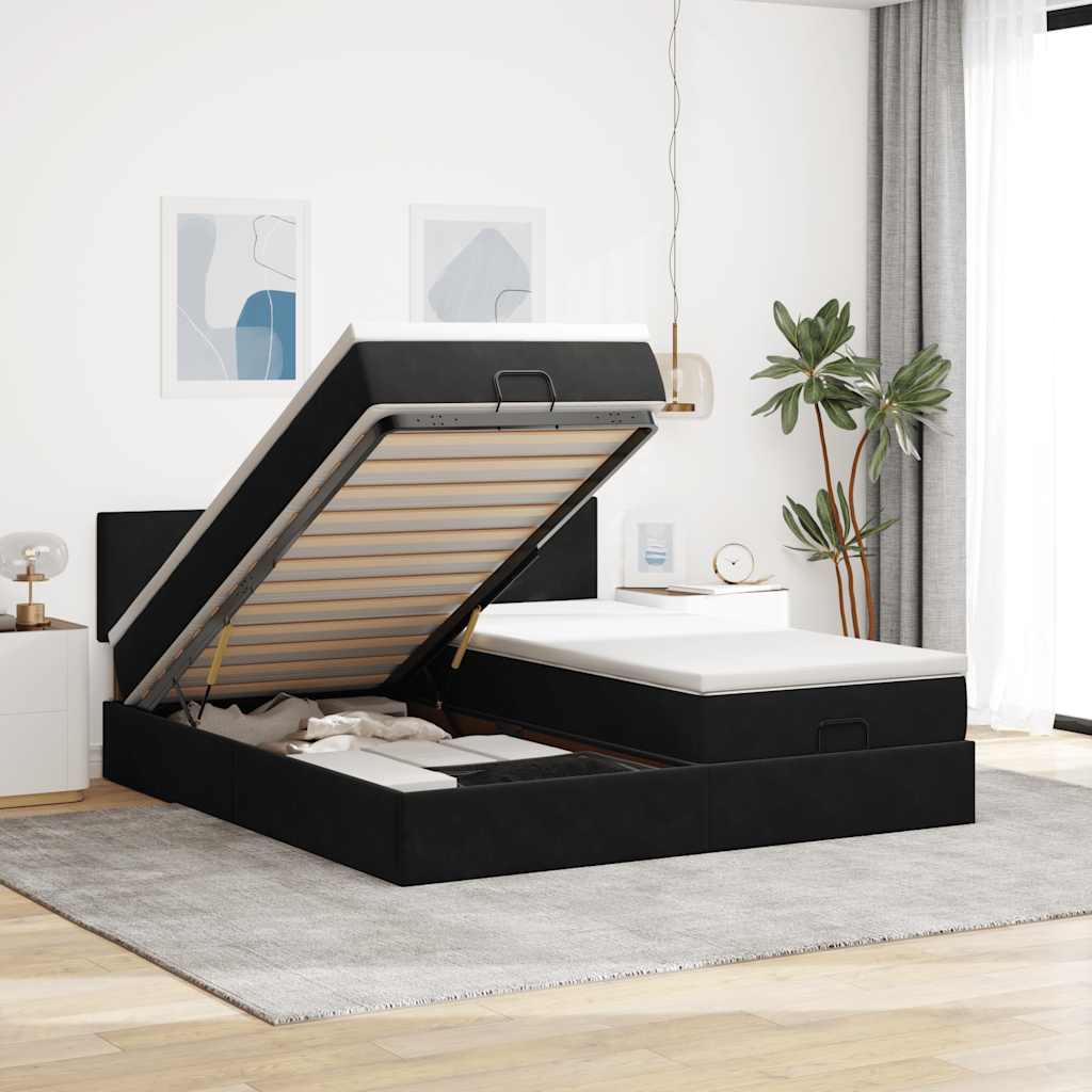 Ottoman-Bett mit Matratzen Schwarz 160x200 cm Samt