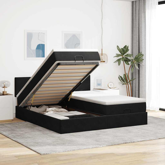 Ottoman-Bett mit Matratzen Schwarz 160x200 cm Samt