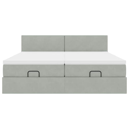 Ottoman-Bett mit Matratzen Hellgrau 180x200 cm Samt