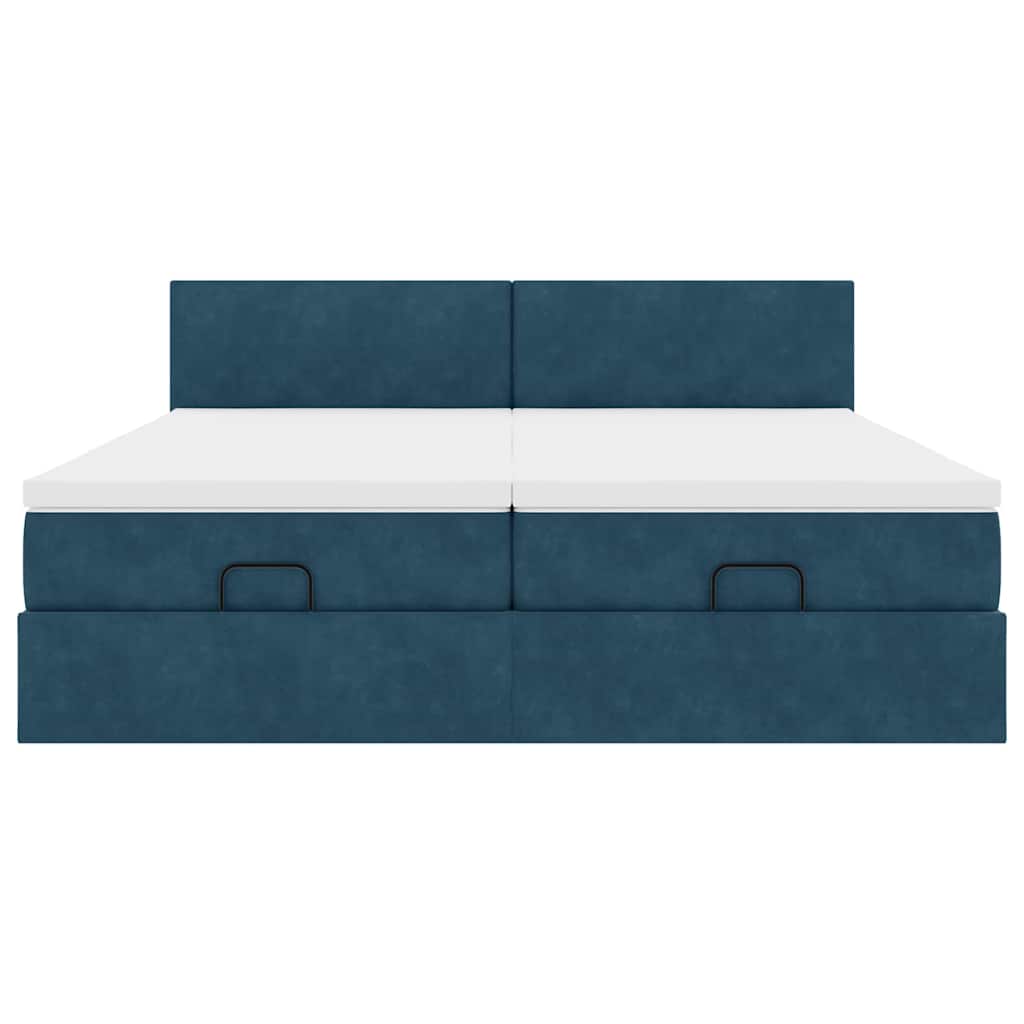 Ottoman-Bett mit Matratzen Dunkelblau 180x200 cm Samt