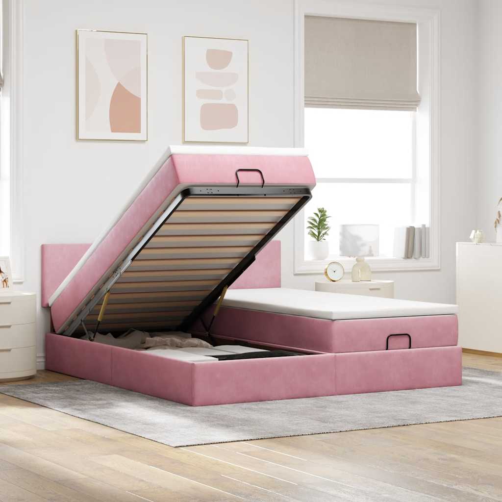 Ottoman-Bett mit Matratzen Rosa 180x200 cm Samt