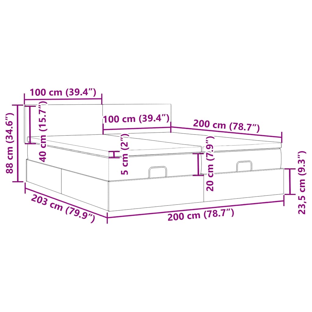 Ottoman-Bett mit Matratzen Hellgrau 200x200 cm Samt