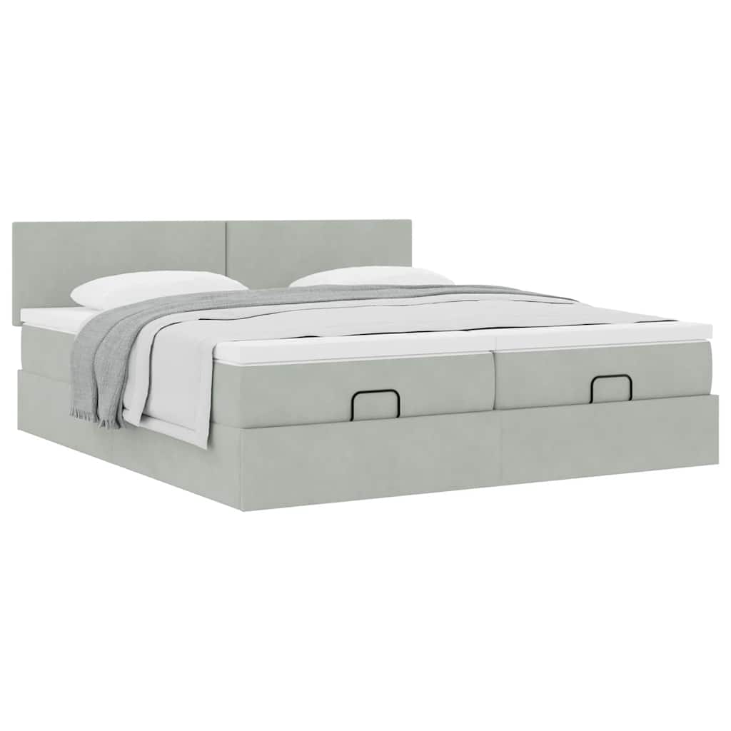 Ottoman-Bett mit Matratzen Hellgrau 200x200 cm Samt