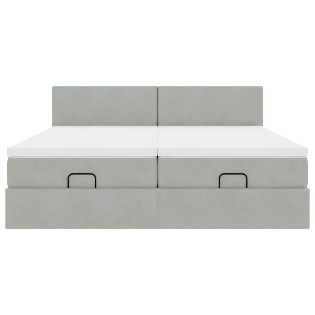 Ottoman-Bett mit Matratzen Hellgrau 200x200 cm Samt