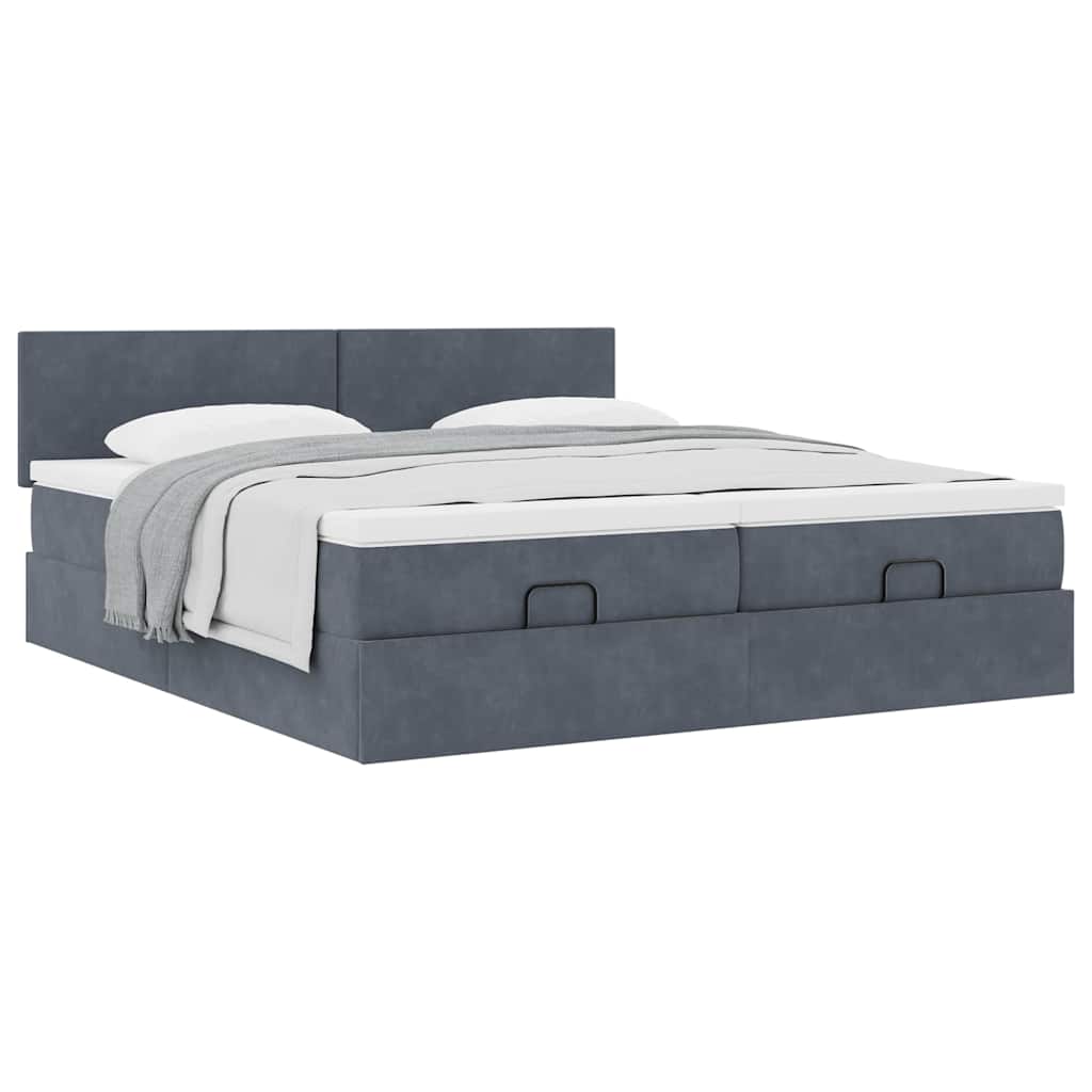 Lit ottoman avec matelas en velours gris foncé 200x200 cm