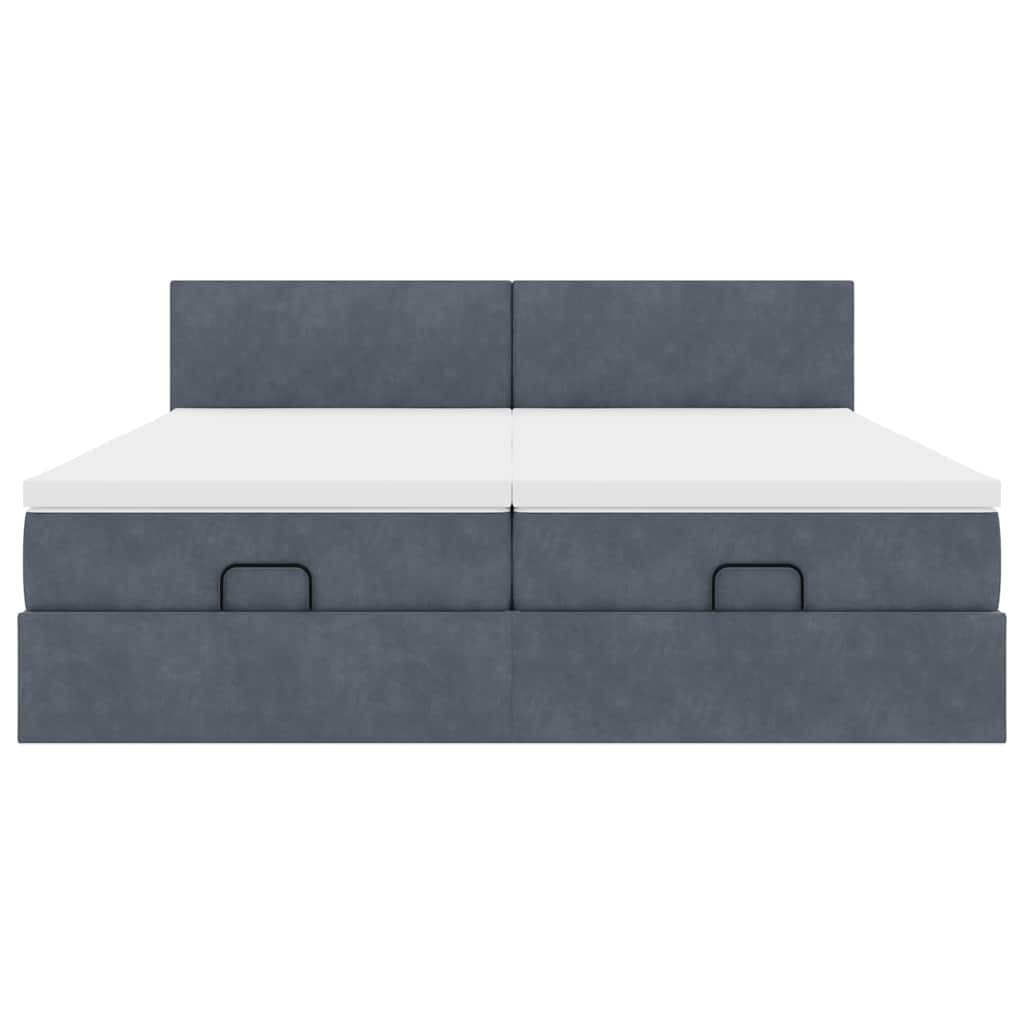 Lit ottoman avec matelas en velours gris foncé 200x200 cm