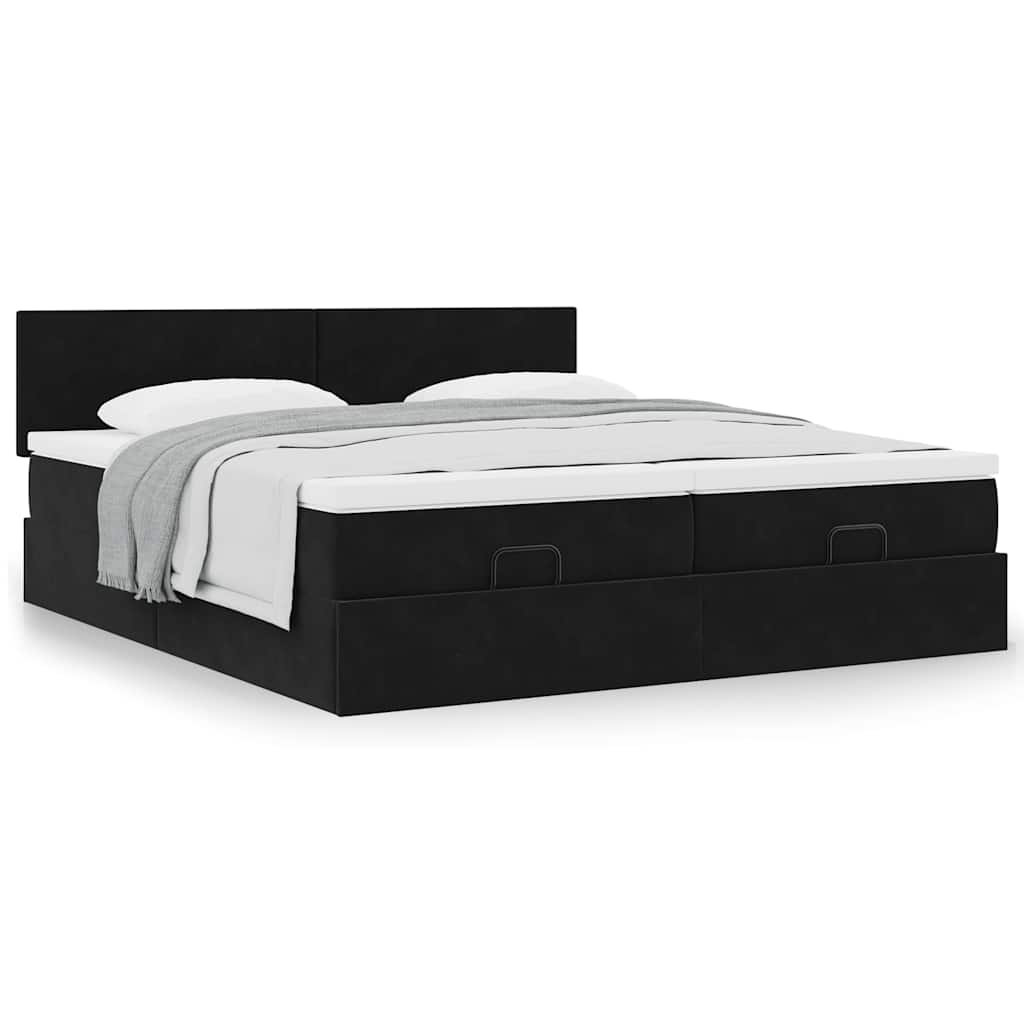 Ottoman-Bett mit Matratzen Schwarz 200x200 cm Samt