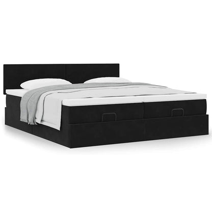 Ottoman-Bett mit Matratzen Schwarz 200x200 cm Samt