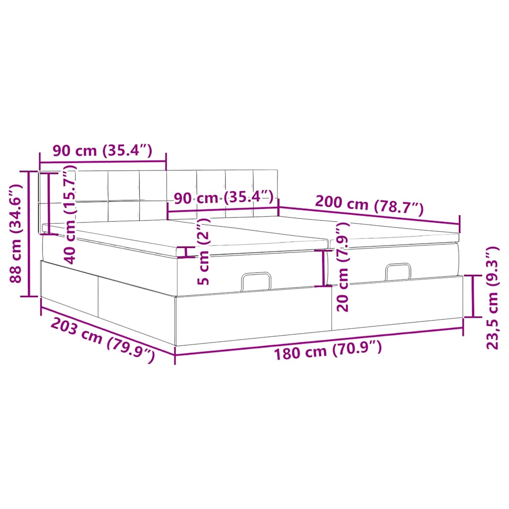 Ottoman-Bett mit Matratzen Dunkelblau 180x200 cm Samt