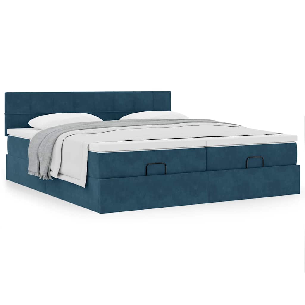 Ottoman-Bett mit Matratzen Dunkelblau 180x200 cm Samt