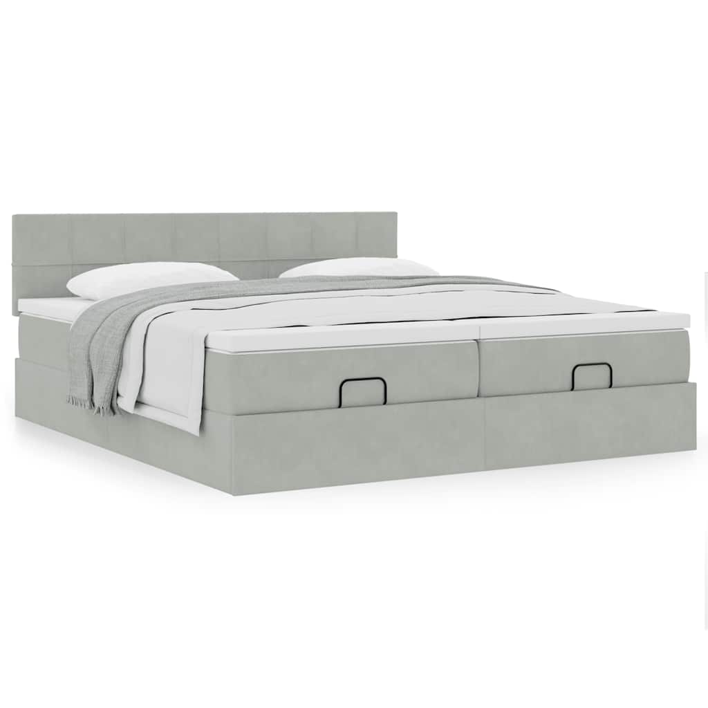 Ottoman-Bett mit Matratzen Hellgrau 200x200 cm Samt