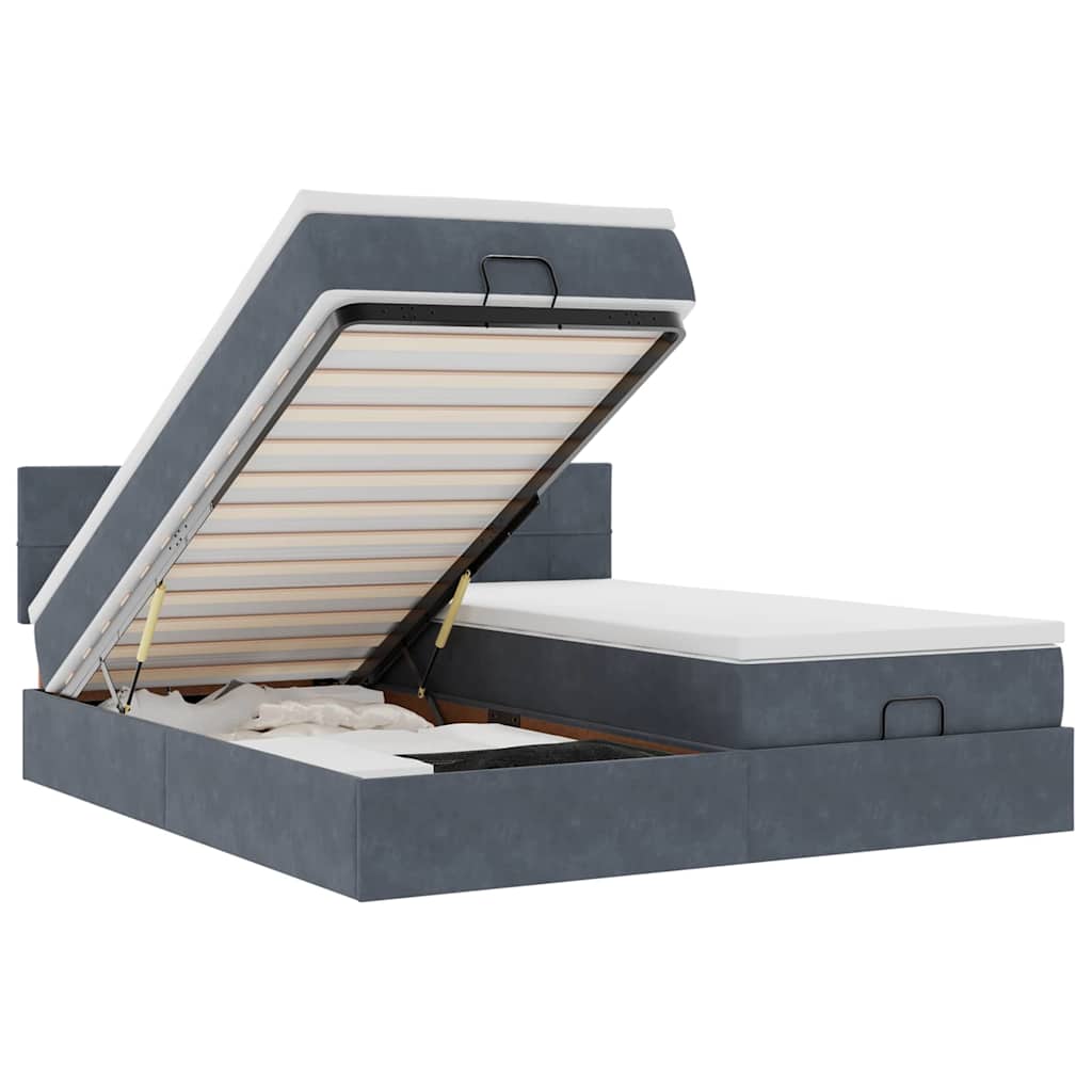 Lit ottoman avec matelas en velours gris foncé 200x200 cm