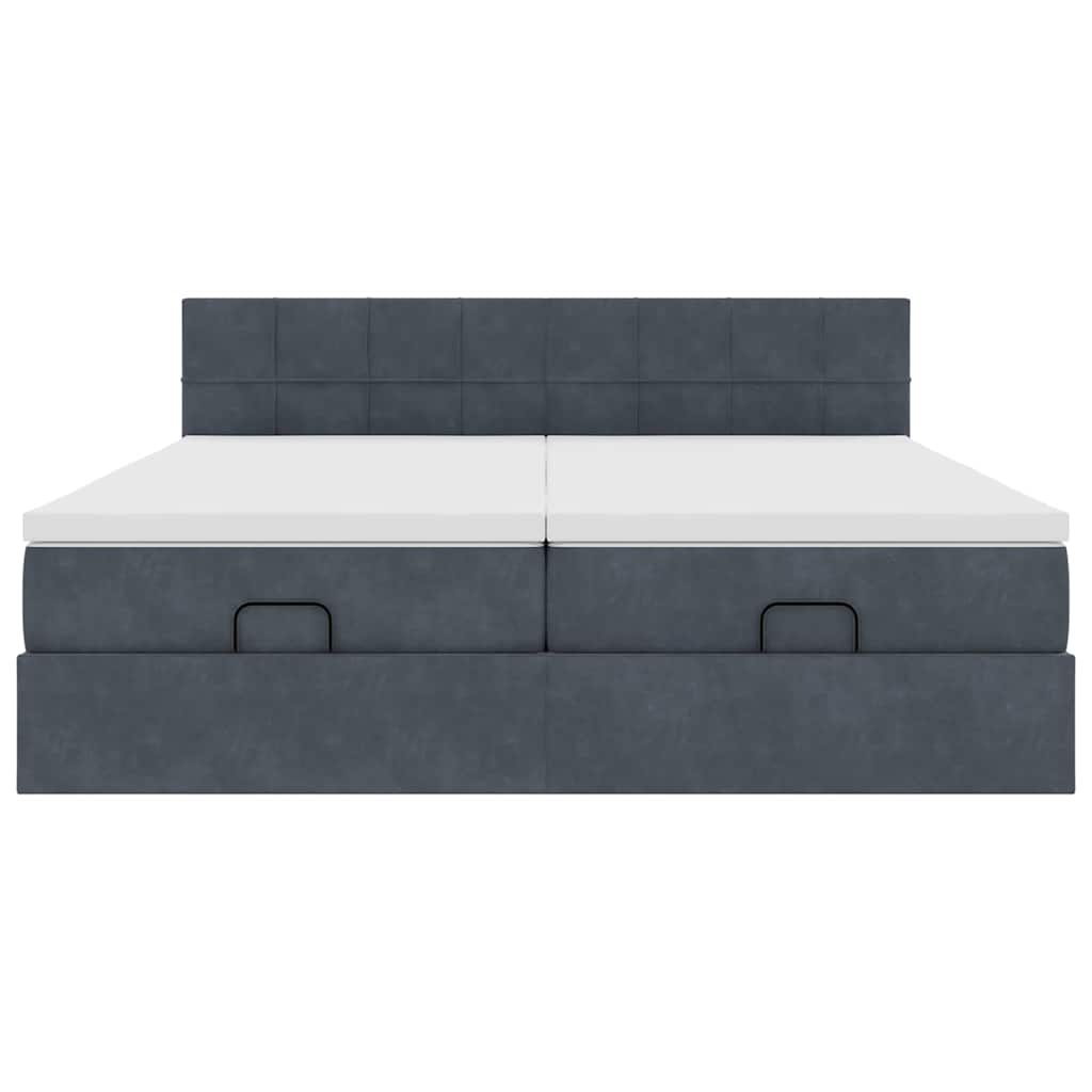 Lit ottoman avec matelas en velours gris foncé 200x200 cm