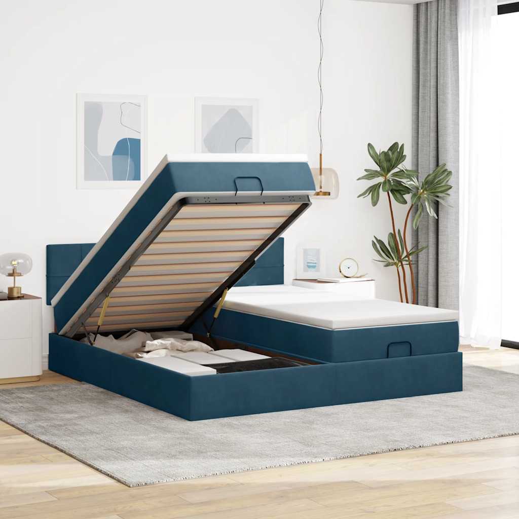 Ottoman-Bett mit Matratzen Dunkelblau 200x200 cm Samt
