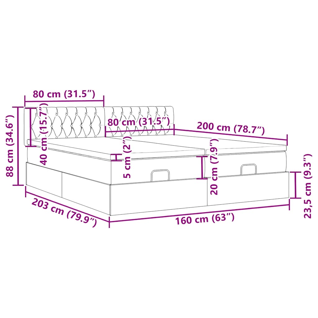 Ottoman-Bett mit Matratzen Hellgrau 160x200 cm Samt