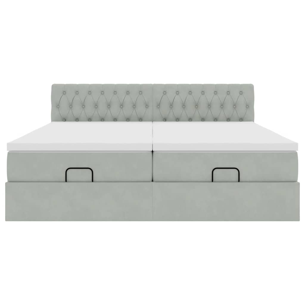 Ottoman-Bett mit Matratzen Hellgrau 160x200 cm Samt
