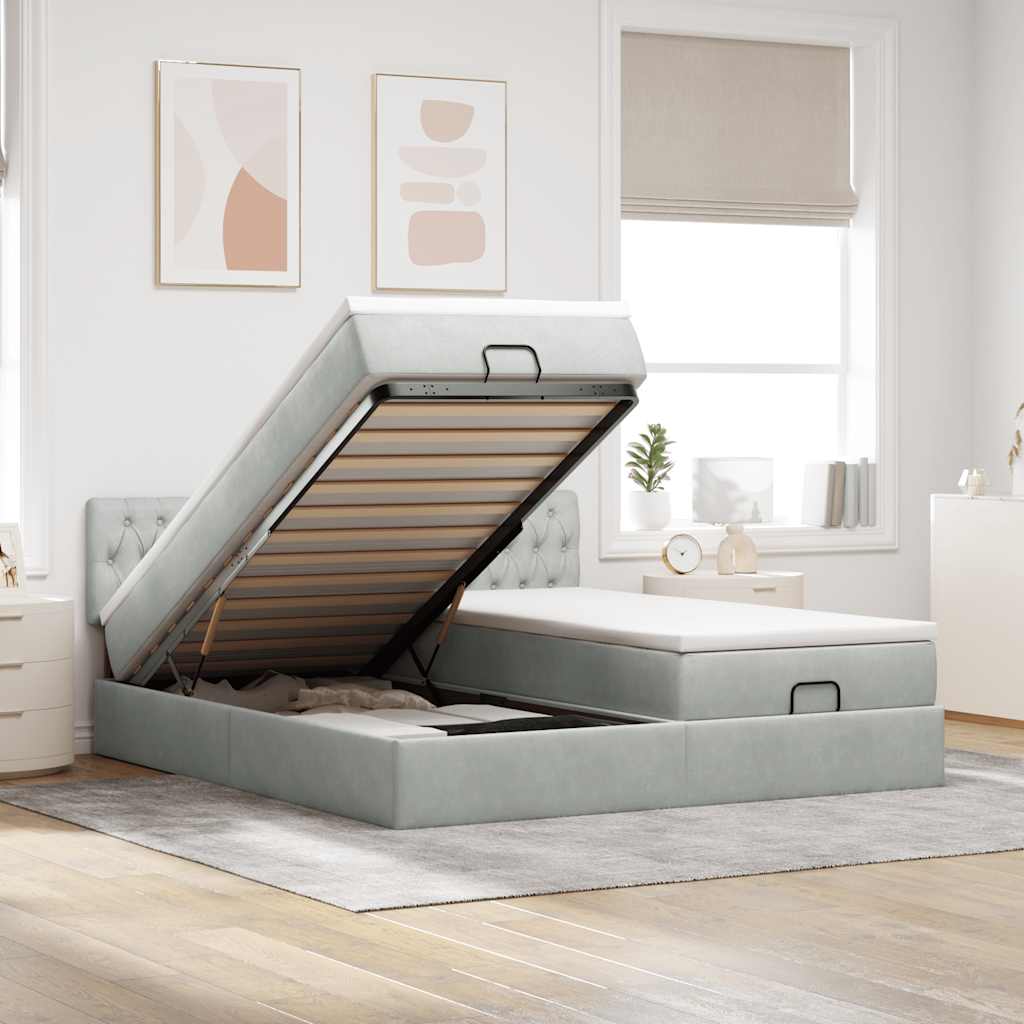 Ottoman-Bett mit Matratzen Hellgrau 160x200 cm Samt