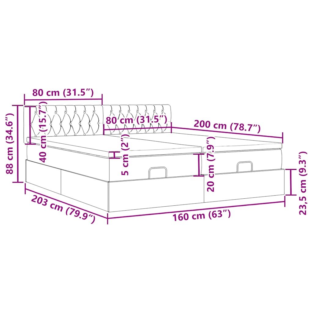 Ottoman-Bett mit Matratzen Dunkelgrau 160x200 cm Samt