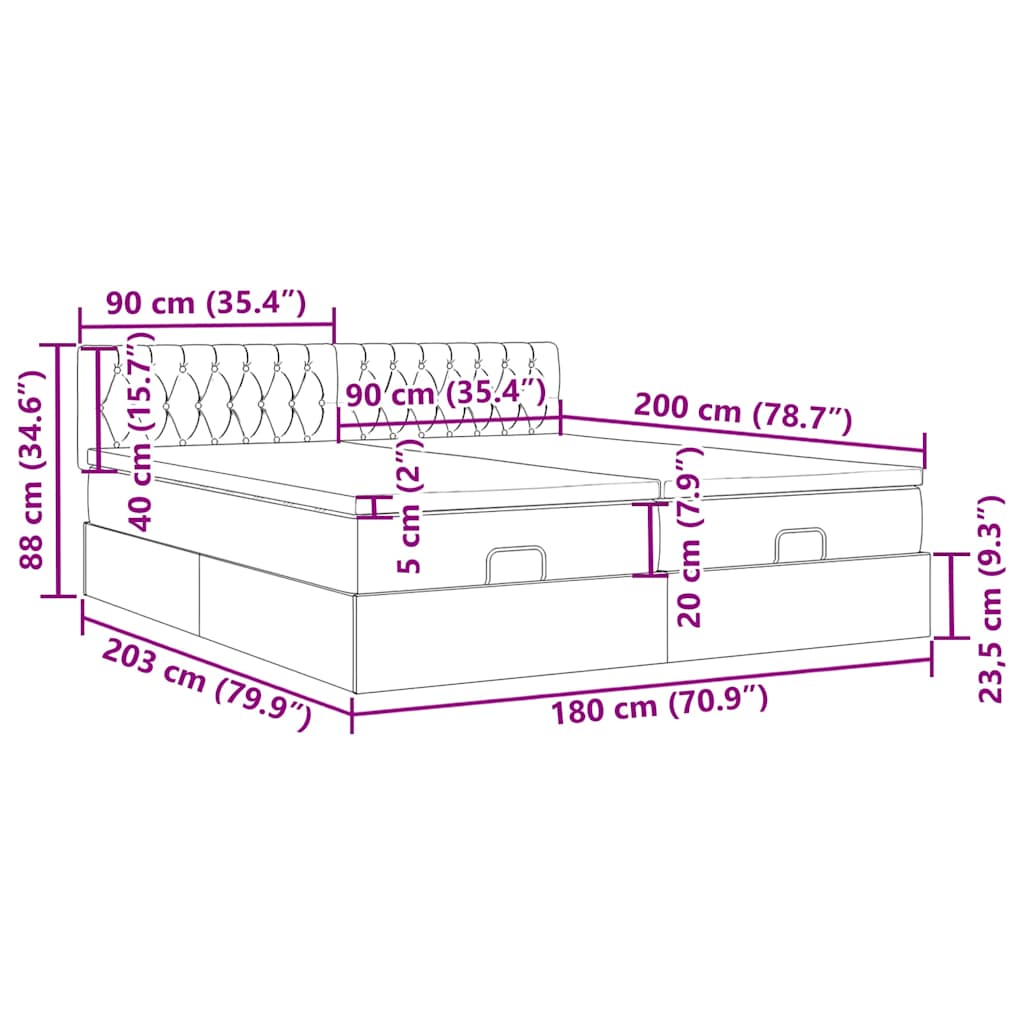 Ottoman-Bett mit Matratzen Dunkelblau 180x200 cm Samt