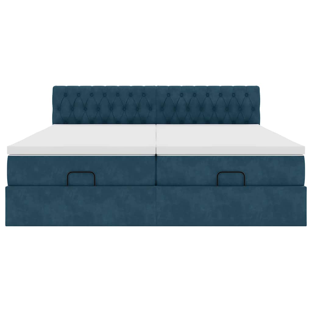 Ottoman-Bett mit Matratzen Dunkelblau 180x200 cm Samt
