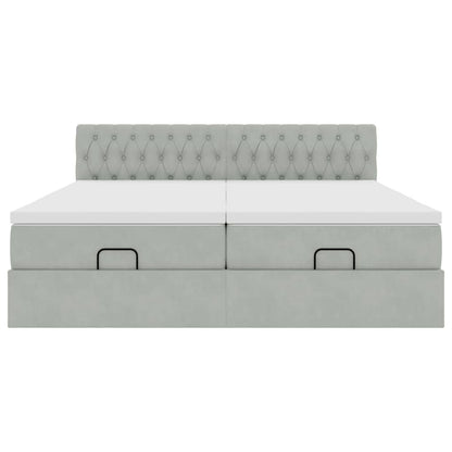 Ottoman-Bett mit Matratzen Hellgrau 200x200 cm Samt