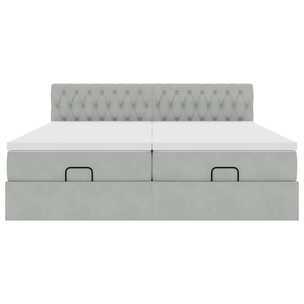 Ottoman-Bett mit Matratzen Hellgrau 200x200 cm Samt