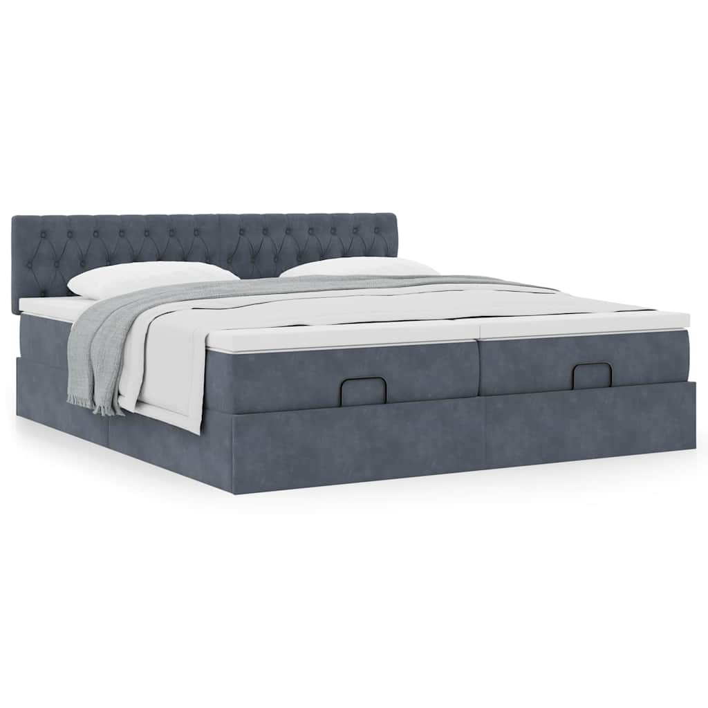 Lit ottoman avec matelas en velours gris foncé 200x200 cm
