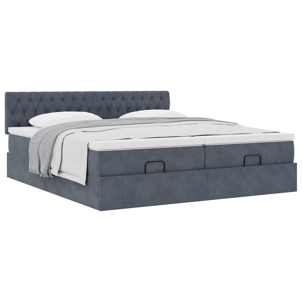 Lit ottoman avec matelas en velours gris foncé 200x200 cm