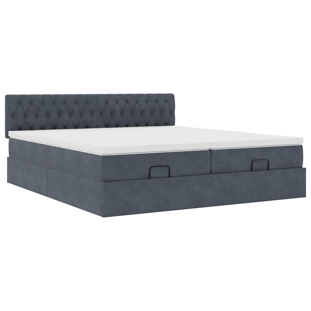 Lit ottoman avec matelas en velours gris foncé 200x200 cm
