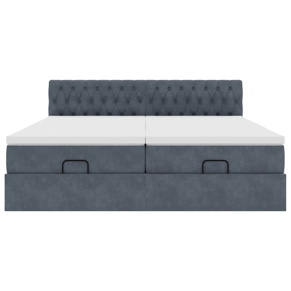 Lit ottoman avec matelas en velours gris foncé 200x200 cm