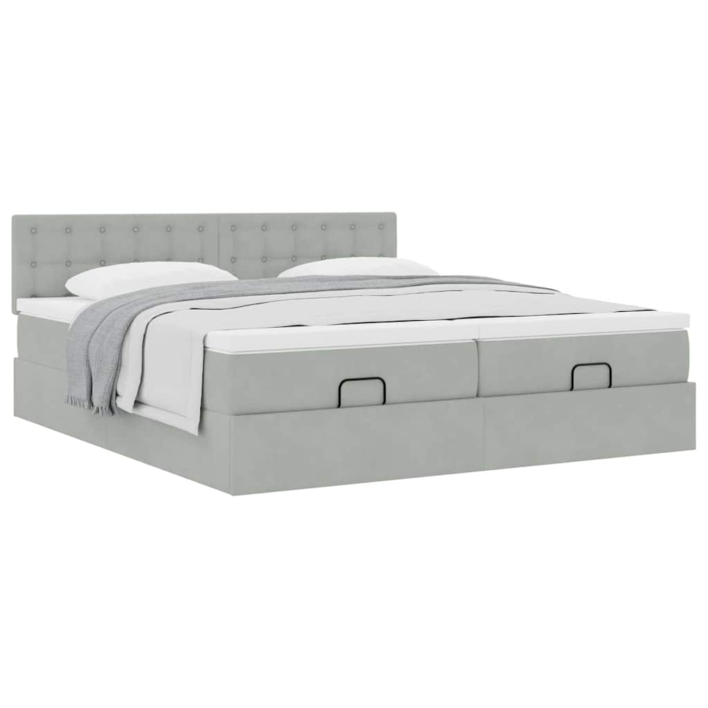 Lit ottoman avec matelas gris clair 180x200 cm velours