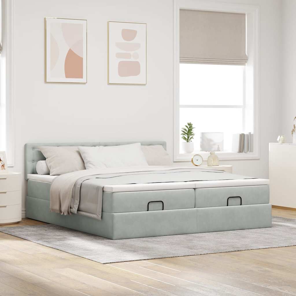Ottoman-Bett mit Matratzen Hellgrau 200x200 cm Samt