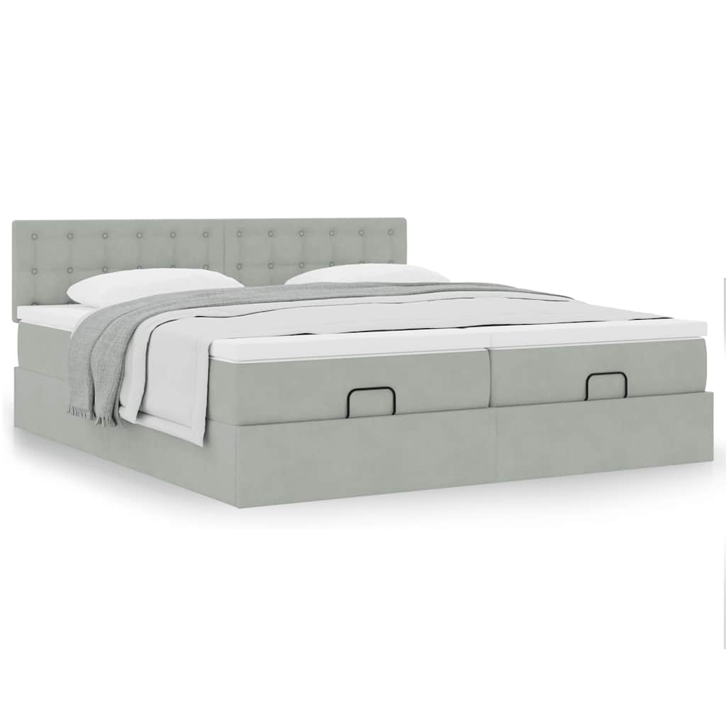 Ottoman-Bett mit Matratzen Hellgrau 200x200 cm Samt