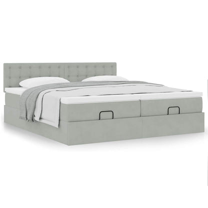 Ottoman-Bett mit Matratzen Hellgrau 200x200 cm Samt
