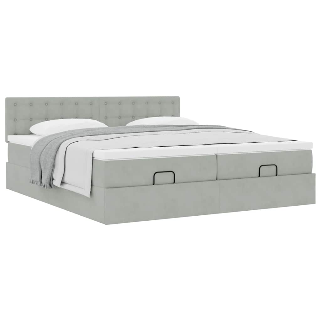 Ottoman-Bett mit Matratzen Hellgrau 200x200 cm Samt