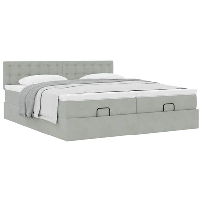 Ottoman-Bett mit Matratzen Hellgrau 200x200 cm Samt