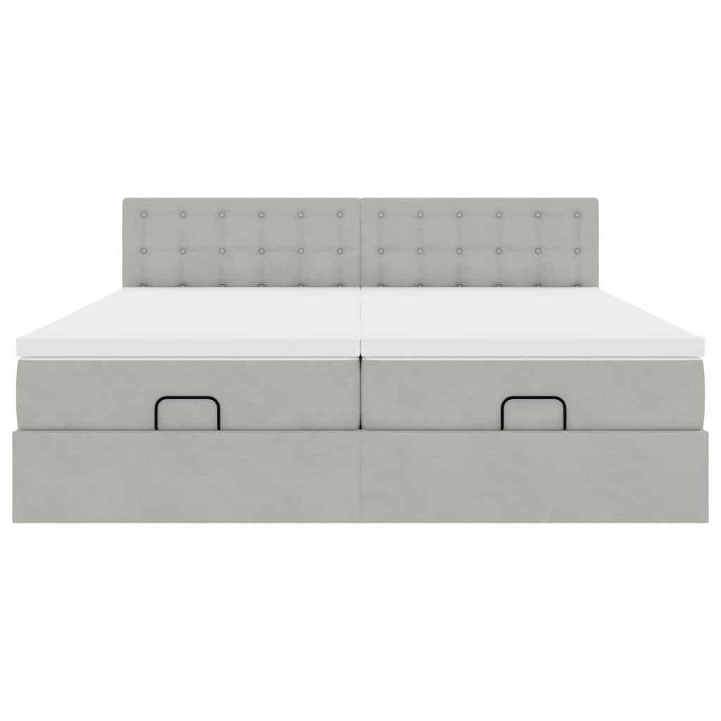 Ottoman-Bett mit Matratzen Hellgrau 200x200 cm Samt