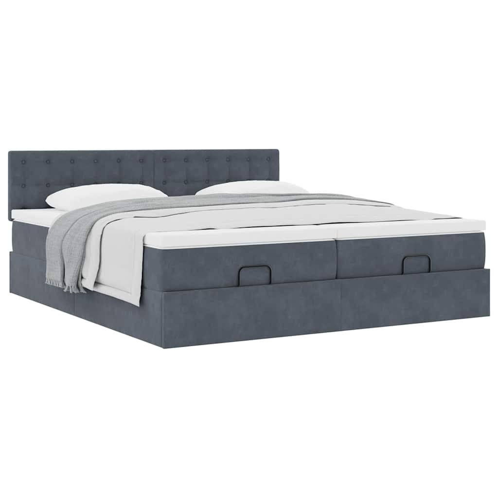 Lit ottoman avec matelas en velours gris foncé 200x200 cm