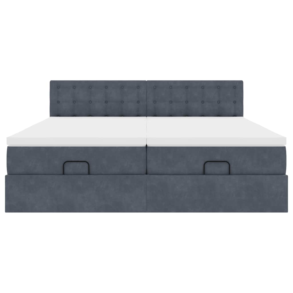 Lit ottoman avec matelas en velours gris foncé 200x200 cm