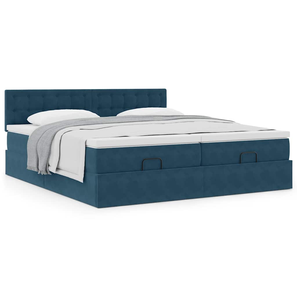 Ottoman-Bett mit Matratzen Dunkelblau 200x200 cm Samt