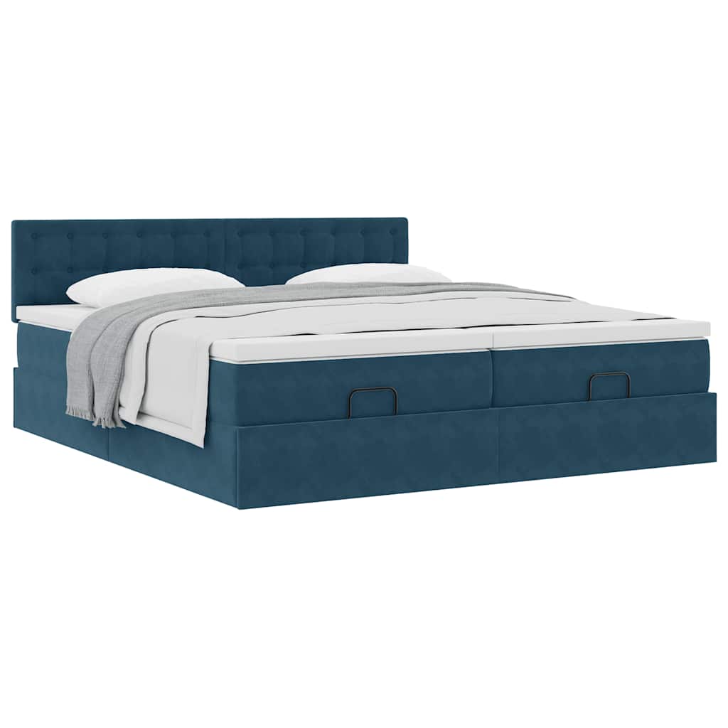 Ottoman-Bett mit Matratzen Dunkelblau 200x200 cm Samt